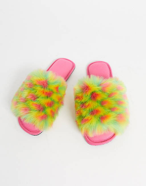 ASOS DESIGN Zazzy faux fur slippers in multi