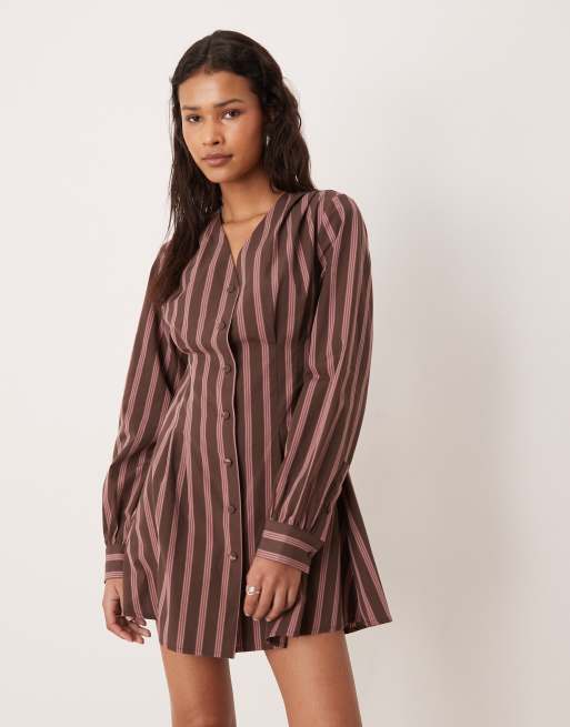 ASOS DESIGN – Zbierana w talii sukienka koszulowa mini w paski, 2 z 4