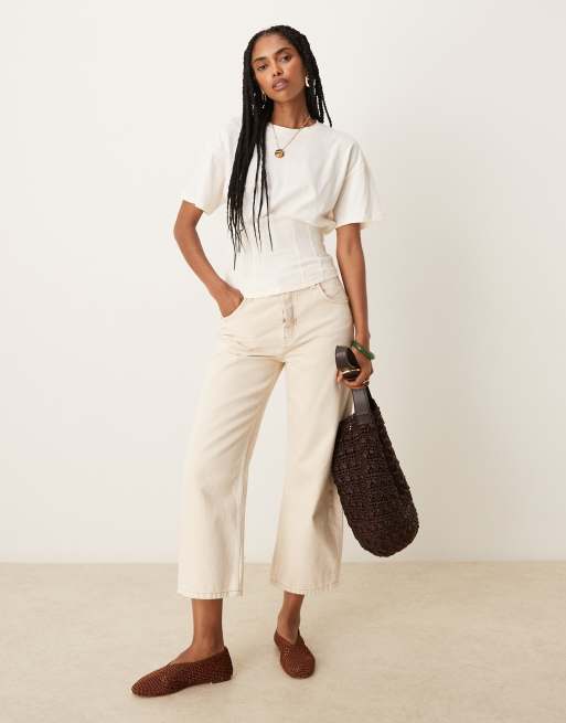 ASOS DESIGN – Zbierany w talii top w kolorze kości słoniowej, 2 z 4