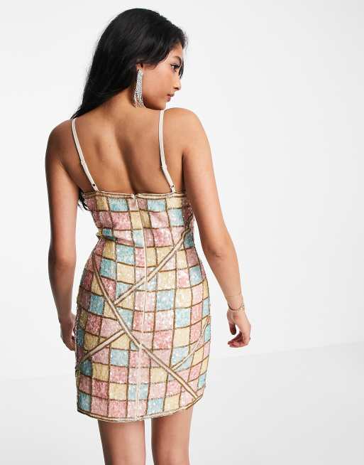 ASOS DESIGN – Zdobiona sukienka mini w pastelową mozaikę, 2 z 4