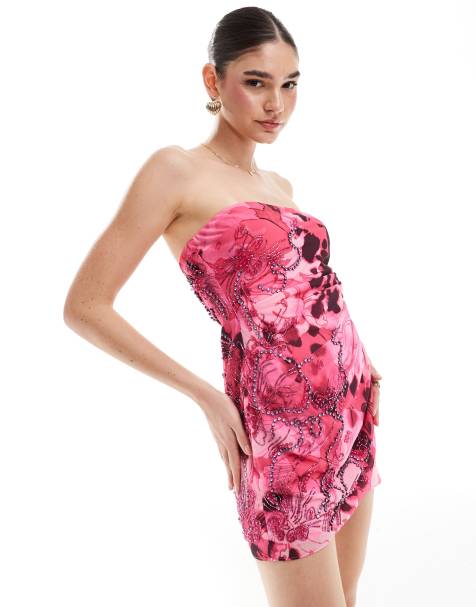 ASOS DESIGN – Zdobiona sukienka mini z plisami po bokach i abstrakcyjnym wzorem w kwiaty - view 1