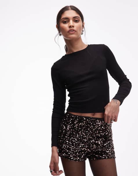 ASOS DESIGN – Zdobione cekinami brązowe aksamitne szorty mini - view 1