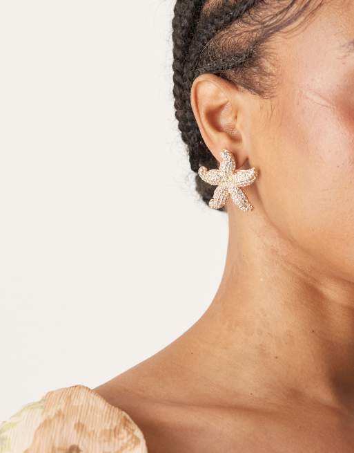 ASOS DESIGN – Zdobione kolczyki wkrętki w kształcie rozgwiazdy w złotym odcieniu