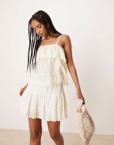 ASOS DESIGN cotton babydoll lace trim cami top in ivory