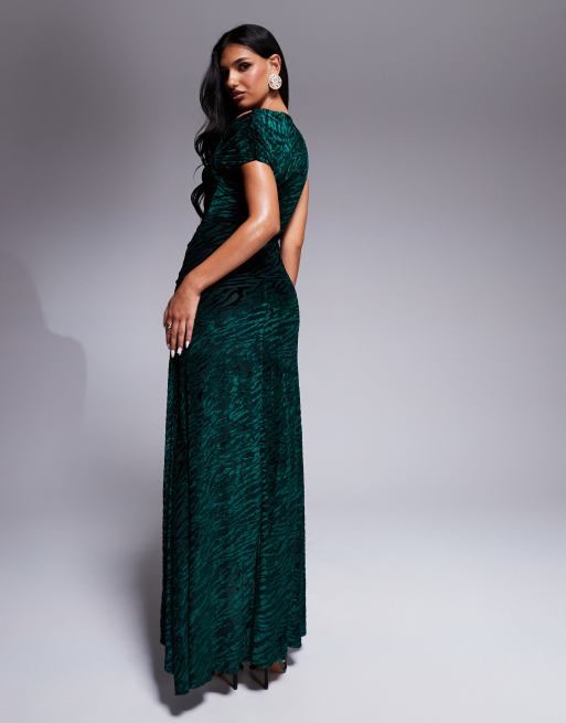 ASOS DESIGN zebra burnout maxi dress in bottle green | ASOS