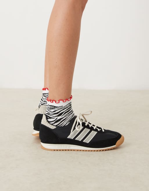 ASOS DESIGN zebra contrast frill top ankle socks