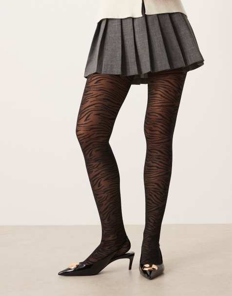 ASOS DESIGN zebra patterned tights in black - view 1