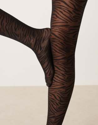 Asos Design Zebra Patterned Tights In Black