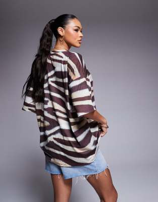 Asos Design Zebra Print Oversized Heavyweight T-shirt In Yellow