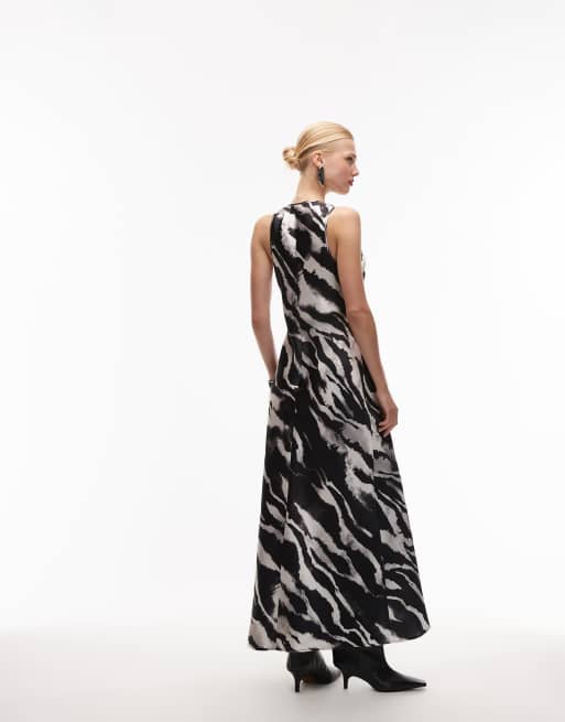 ASOS DESIGN – Zebramönstrad maxiklänning i satin med djup ringning, 3 av 4