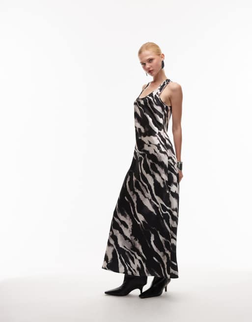 ASOS DESIGN – Zebramönstrad maxiklänning i satin med djup ringning, 4 av 4