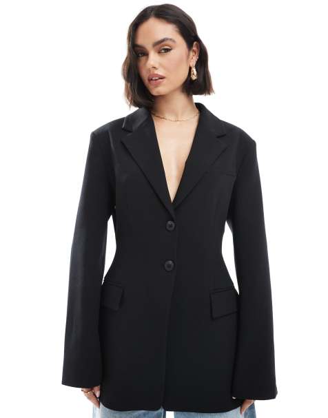 ASOS DESIGN – Zebrana w talii dopasowana czarna marynarka - view 1