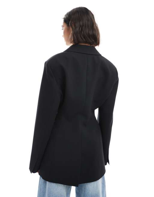 ASOS DESIGN – Zebrana w talii dopasowana czarna marynarka, 3 z 4