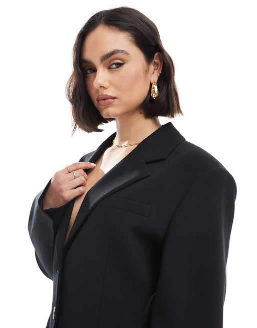 ASOS DESIGN – Zebrana w talii dopasowana czarna marynarka, 4 z 4