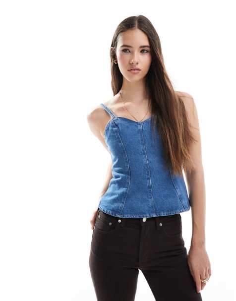 ASOS DESIGN – Zebrany w talii top z denimu z baskinką, część zestawu - view 1