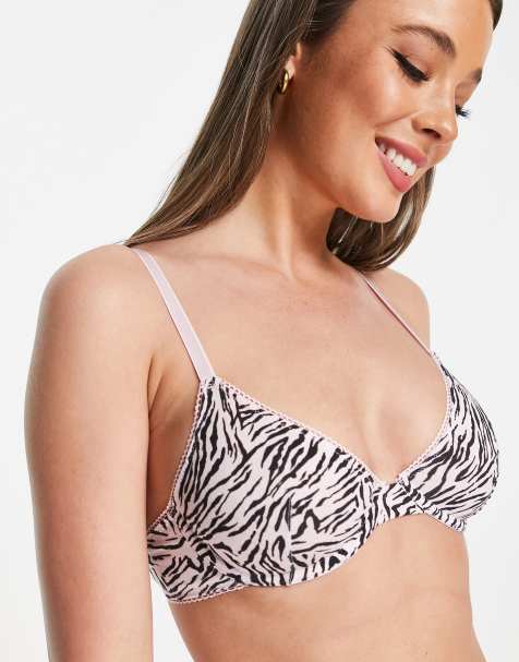 ASOS DESIGN – Zebrarandig bygelbehå i bomull - view 1