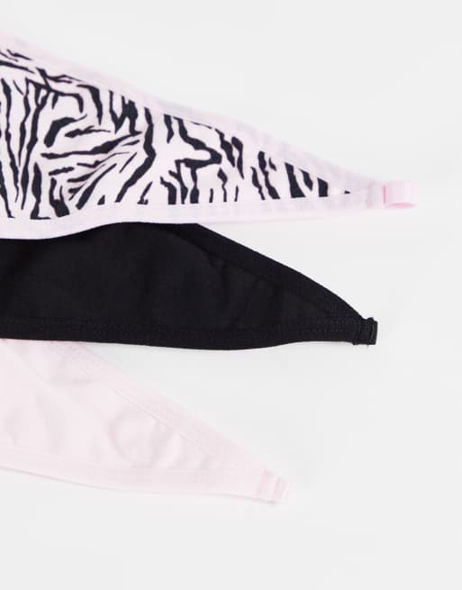 ASOS DESIGN – Zebrarandiga stringtrosor i tangamodell av bomull, 3-pack, 3 av 4