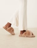 [ASOS DESIGN] ASOS DESIGN Zee premium sheepskin crossover mules in mink-Brown M MINK SHEEPSKIN