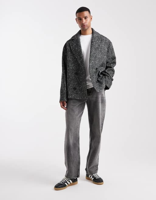 ASOS DESIGN - Zeemansjas met wollook en visgraatmotief in zwart, 2 van 5