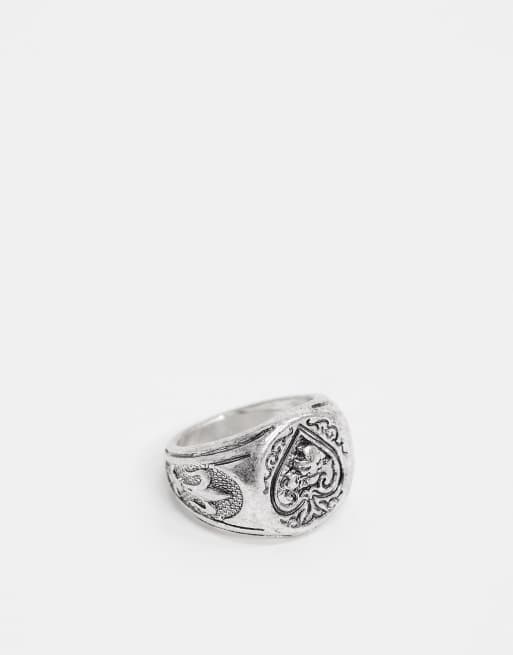 ASOS DESIGN - Zegelring met aas detail i gepolijst zilverkleur