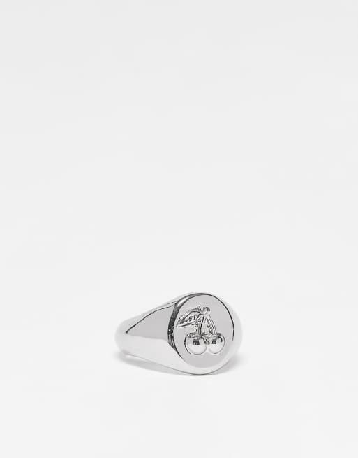 ASOS DESIGN - Zegelring met gegraveerd kersendessin in zilverkleur