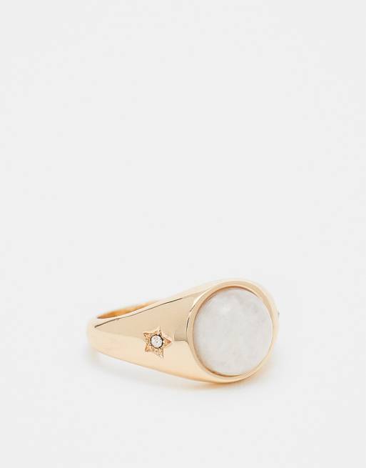 ASOS DESIGN - Zegelring met halfedelsteen in goud