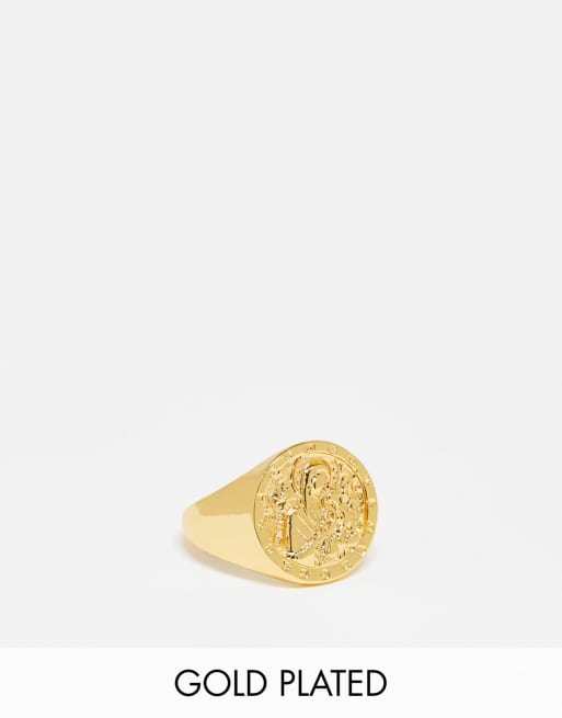 ASOS DESIGN - Zegelring met St. Christopher verguld met echt goud