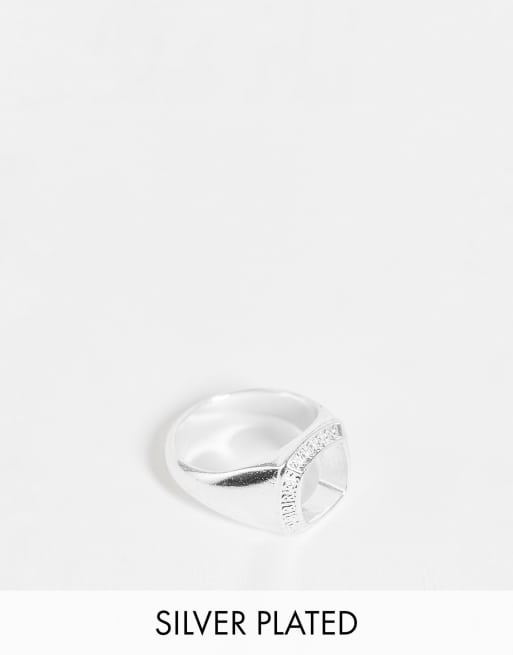 ASOS DESIGN - Zegelring met uitsnijding en inscriptie van echt zilver laagje