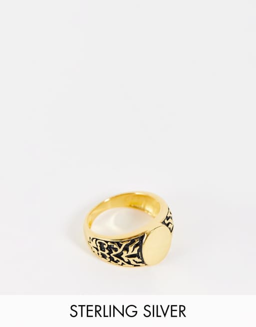 ASOS DESIGN - Zegelring met vintage ontwerp van echt zilver 14k verguld in goud