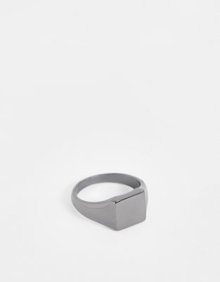 ASOS DESIGN signet ring in gunmetal-Silver Silver