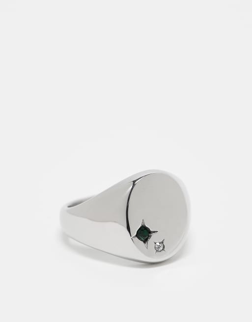 ASOS DESIGN - Zegelring van roestvrij staal met steentjes in zilverkleur
