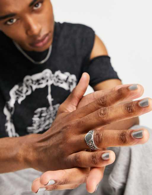 ASOS DESIGN - Zegelring van sterling zilver met details in reliëf aan de zijkant