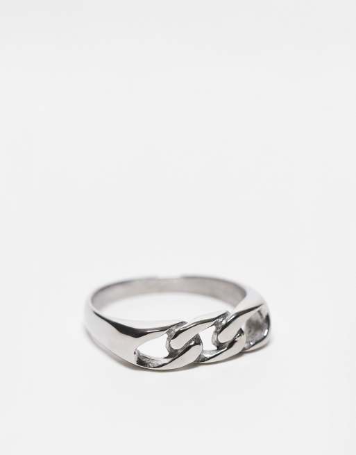 ASOS DESIGN - Zegelring van waterbestendig roestvrij staal met kettingschakel in zilverkleur