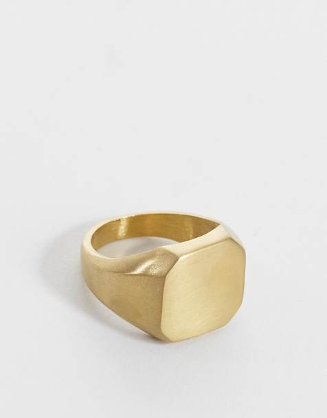 ASOS DESIGN - Zegelring van waterbestendig roestvrij staal met vierkante platte bovenkant in goud - view 1