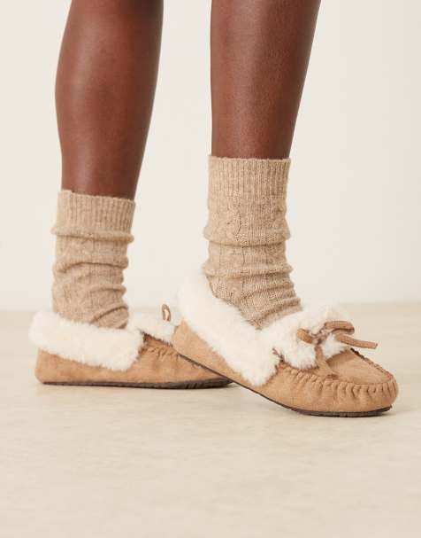 ASOS DESIGN - Zelda - Gyldenbrune mokkasin-hjemmesko i imiteret ruskind - view 1