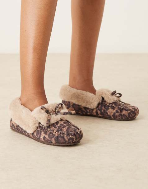 ASOS DESIGN Zelda moccasin slippers in leopard - view 1