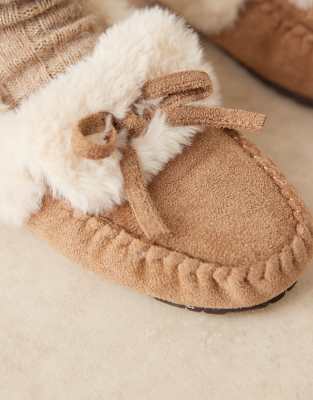 Asos Design Zelda Moccasin Slippers In Neutral