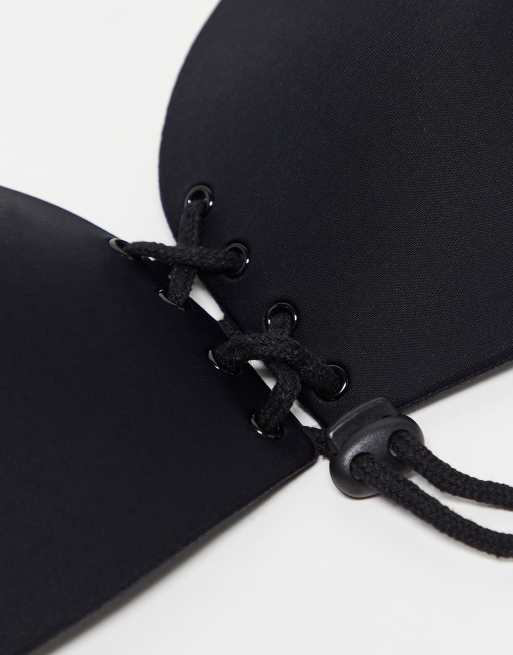 ASOS DESIGN - Zelfklevende decolleté bh met vetersluiting in zwart, 2 van 4