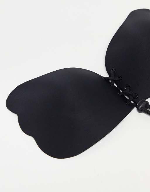ASOS DESIGN - Zelfklevende decolleté bh met vetersluiting in zwart, 3 van 4