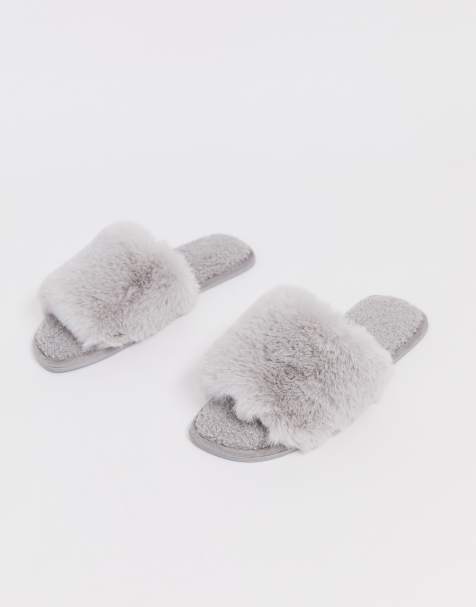 ASOS DESIGN - Zen - Chaussons imitation peau de mouton - Gris pâle