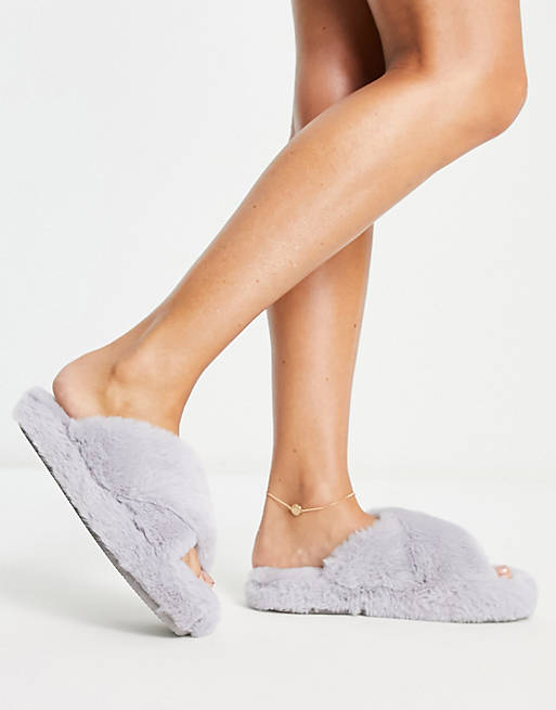 ASOS DESIGN Zion double strap slider slippers in blue