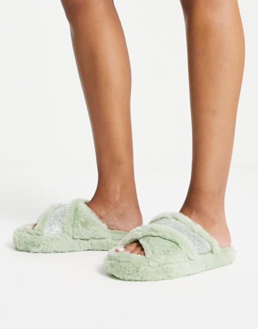 ASOS DESIGN Zena embellished chunky slider slipper in sage