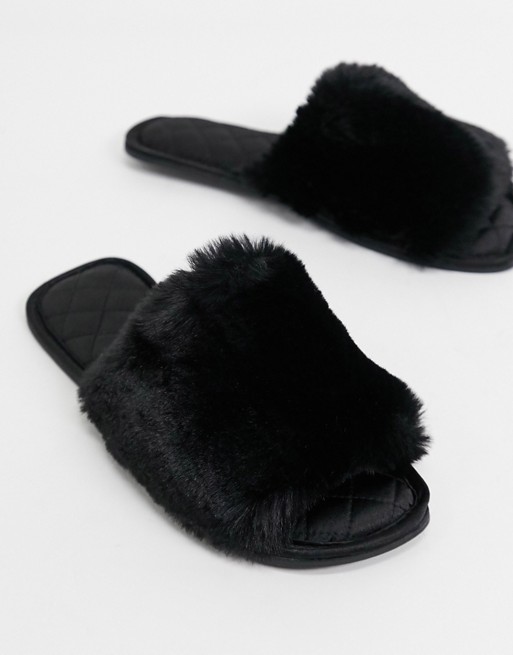 ASOS DESIGN Zero quilted slider slippers in black