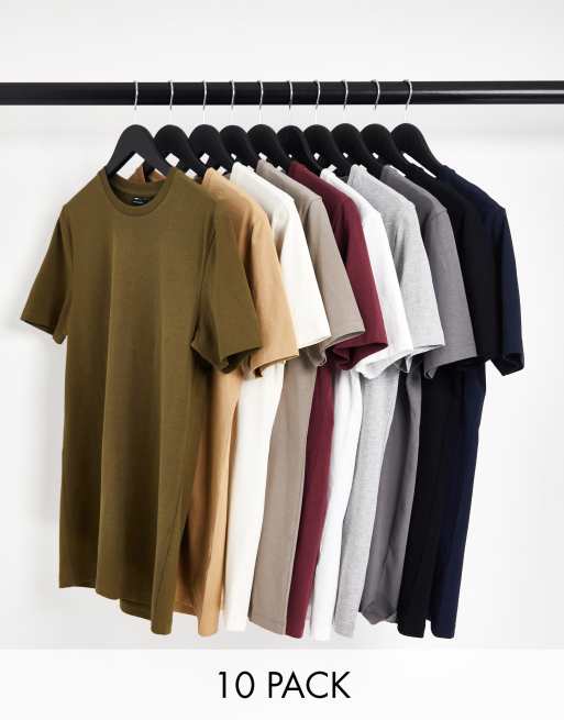 ASOS DESIGN – Zestaw 10 T-shirtów w różnych kolorach o kroju podkreślającym sylwetkę z okrągłym dekoltem