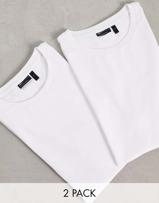 ASOS DESIGN – Zestaw 2 białych T-shirtów o kroju podkreślającym sylwetkę z długim rękawem i okrągłym dekoltem
