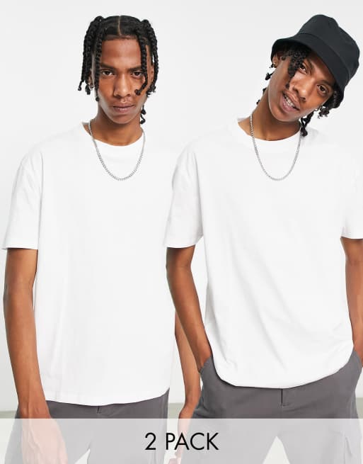 ASOS DESIGN – Zestaw 2 białych T-shirtów z okrągłym dekoltem o luźnym kroju