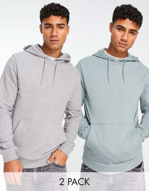 ASOS DESIGN – Zestaw 2 bluz z kapturem w kolorach jasnoszarym i ciemnoszarym