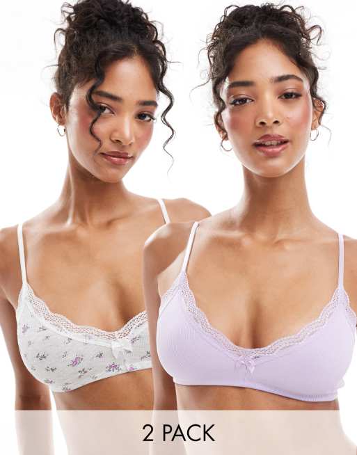 ASOS DESIGN – Zestaw 2 braletek z koronkowym wykończeniem z drobnym wzorem i w liliowym kolorze z prążkami