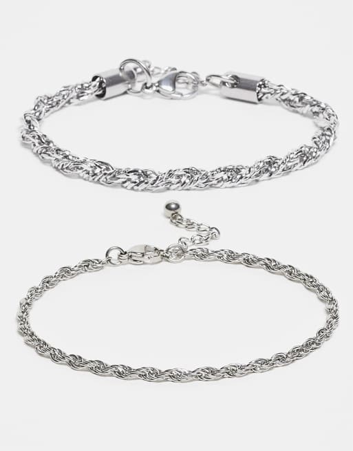 ASOS DESIGN – Zestaw 2 bransoletek łańcuszkowych z wodoodpornej stali nierdzewnej w odcieniu oksydowanego srebra