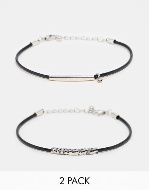 ASOS DESIGN – Zestaw 2 bransoletek z poliuretanowego sznurka ze zdobieniem w kolorze srebra